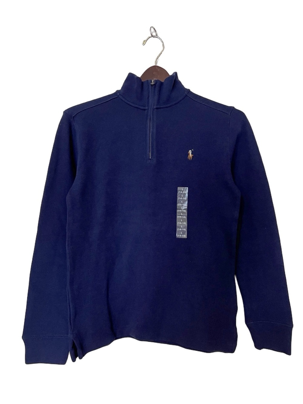 [NEW] Polo Ralph Lauren Navy Blue Quarter Zip Pullover Sweater Sz L (14-16)